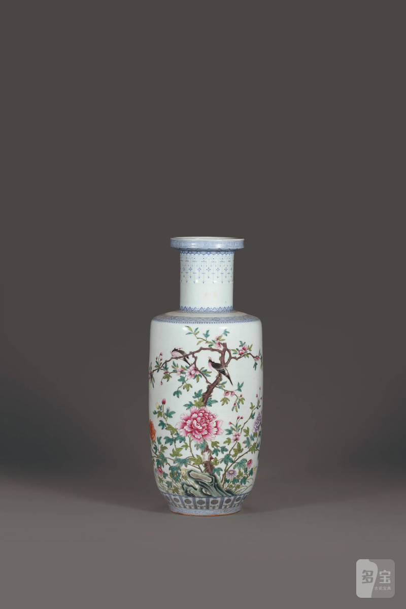 民国 粉彩花鸟棒槌瓶 - 图1